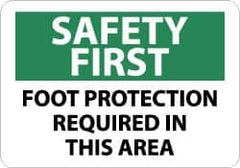 NMC - "Safety First - Foot Protection Required in This Area", 10" Long x 14" Wide, Pressure-Sensitive Vinyl Safety Sign - Rectangle, 0.004" Thick, Use for Accident Prevention - Benchmark Tooling