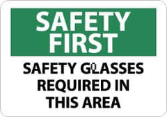 NMC - "Safety First - Safety Glasses Required in This Area", 10" Long x 14" Wide, Pressure-Sensitive Vinyl Safety Sign - Rectangle, 0.004" Thick, Use for Accident Prevention - Benchmark Tooling