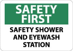 NMC - "Safety First - Safety Shower and Eyewash Station", 10" Long x 14" Wide, Aluminum Safety Sign - Rectangle, 0.04" Thick, Use for First Aid - Benchmark Tooling