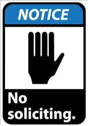 NMC - "Notice - No Soliciting", 14" Long x 10" Wide, Aluminum Safety Sign - Rectangle, 0.04" Thick, Use for Security & Admittance - Benchmark Tooling