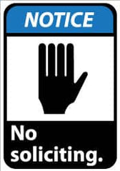 NMC - "Notice - No Soliciting", 14" Long x 10" Wide, Aluminum Safety Sign - Rectangle, 0.04" Thick, Use for Security & Admittance - Benchmark Tooling