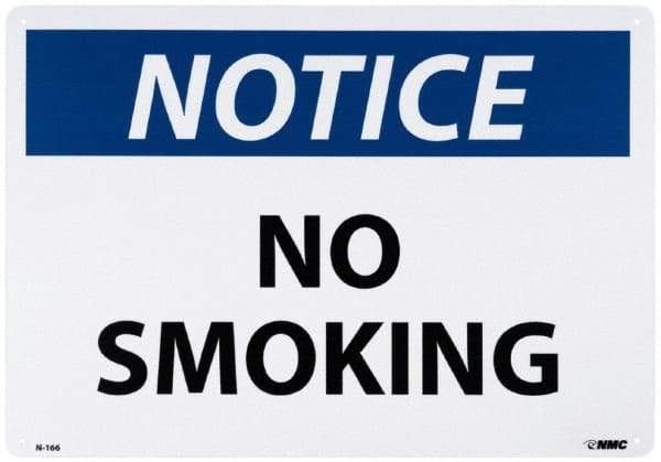 NMC - "Notice - No Smoking", 20" Long x 28" Wide, Aluminum Safety Sign - Rectangle, 0.04" Thick, Use for Accident Prevention - Benchmark Tooling