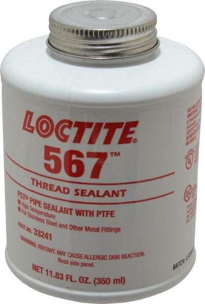 Loctite - 350 ml Brush Top Can White Pipe Sealant - Methacrylate Ester, 400°F Max Working Temp, For Sealing Metal Tapered Pipe Threads & Fittings Up to 2" - Benchmark Tooling