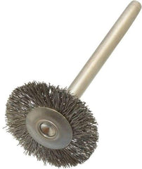 Anderson - 3/4" OD, 1/8" Shank Diam, Crimped Stainless Steel Wheel Brush - 0.005" Filament Diam, 25,000 RPM - Benchmark Tooling