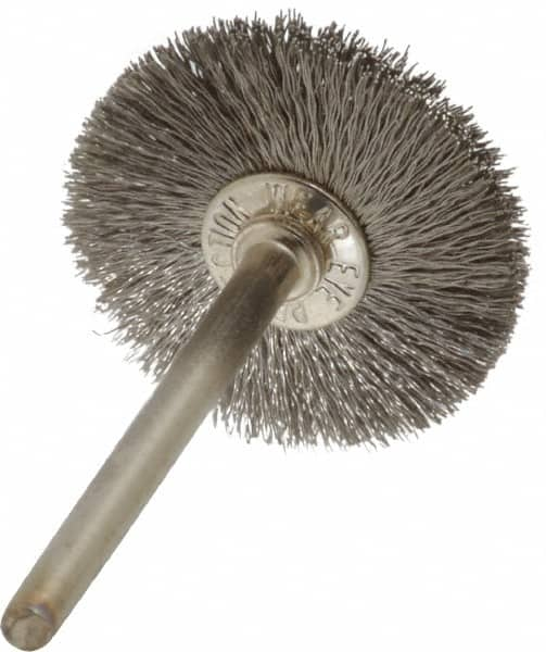 Anderson - 1" OD, 1/8" Shank Diam, Crimped Stainless Steel Wheel Brush - 0.005" Filament Diam, 25,000 RPM - Benchmark Tooling