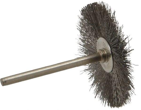 Anderson - 1-1/2" OD, 1/8" Shank Diam, Crimped Stainless Steel Wheel Brush - 0.005" Filament Diam, 25,000 RPM - Benchmark Tooling