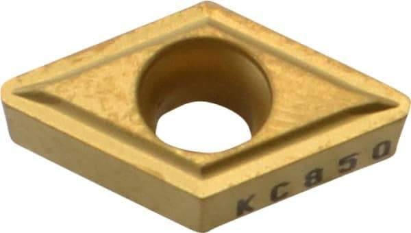 Kennametal - DCMT32.52 LF Grade KC850 Carbide Turning Insert - TiC/TiCN/TiN Finish, 55° Diamond, 3/8" Inscr Circle, 5/32" Thick, 1/32" Corner Radius - Benchmark Tooling
