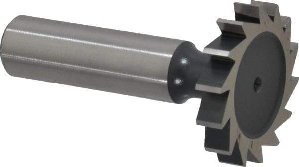 Interstate - 1-1/4" Diam x 7/32" Face Width, High Speed Steel, 14 Teeth, Shank Connection Woodruff Keyseat Cutter - Uncoated, 2-7/32" OAL x 1/2" Shank, Straight Teeth, ANSI 710, Old Standard 20 - Benchmark Tooling