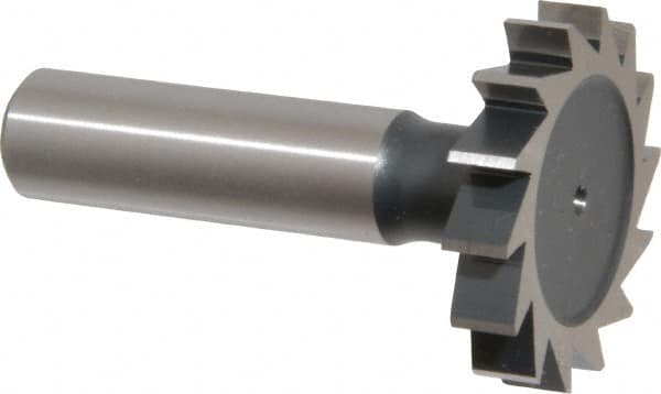 Interstate - 1-3/8" Diam x 1/4" Face Width, High Speed Steel, 14 Teeth, Shank Connection Woodruff Keyseat Cutter - Uncoated, 2-1/4" OAL x 1/2" Shank, Straight Teeth, ANSI 811, Old Standard 22 - Benchmark Tooling