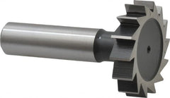 Interstate - 1-3/8" Diam x 5/16" Face Width, High Speed Steel, 14 Teeth, Shank Connection Woodruff Keyseat Cutter - Uncoated, 2-5/16" OAL x 1/2" Shank, Straight Teeth, ANSI 1011, Old Standard 23 - Benchmark Tooling