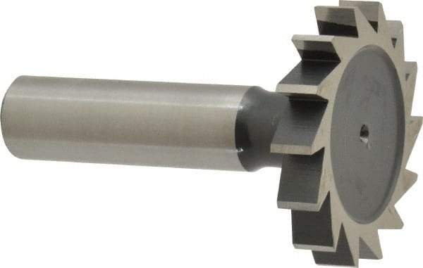 Interstate - 1-1/2" Diam x 1/4" Face Width, High Speed Steel, 16 Teeth, Shank Connection Woodruff Keyseat Cutter - Uncoated, 2-1/4" OAL x 1/2" Shank, Straight Teeth, ANSI 812, Old Standard 24 - Benchmark Tooling