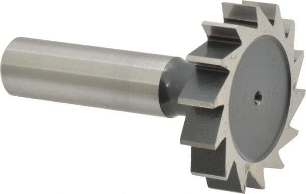 Interstate - 1-1/2" Diam x 5/16" Face Width, High Speed Steel, 16 Teeth, Shank Connection Woodruff Keyseat Cutter - Uncoated, 2-5/16" OAL x 1/2" Shank, Straight Teeth, ANSI 1012, Old Standard 25 - Benchmark Tooling