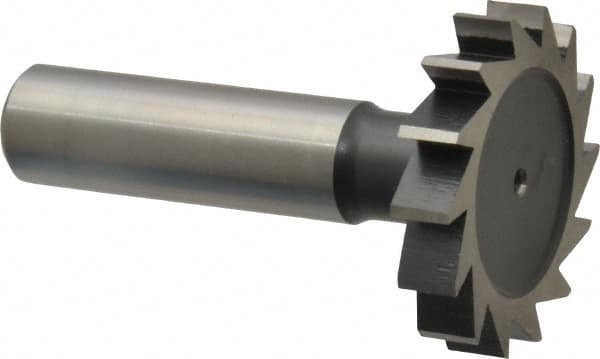 Interstate - 1-3/8" Diam x 1/4" Face Width, Cobalt, 14 Teeth, Shank Connection Woodruff Keyseat Cutter - Uncoated, 2-1/4" OAL x 1/2" Shank, Straight Teeth, ANSI 811, Old Standard 22 - Benchmark Tooling