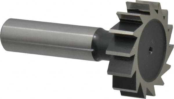 Interstate - 1-3/8" Diam x 3/8" Face Width, Cobalt, 14 Teeth, Shank Connection Woodruff Keyseat Cutter - Uncoated, 2-3/8" OAL x 1/2" Shank, Straight Teeth, ANSI 1211, Old Standard F - Benchmark Tooling