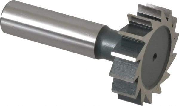 Interstate - 1-3/8" Diam x 3/8" Face Width, High Speed Steel, 14 Teeth, Shank Connection Woodruff Keyseat Cutter - Uncoated, 2-3/8" OAL x 1/2" Shank, Straight Teeth, ANSI 1211, Old Standard F - Benchmark Tooling