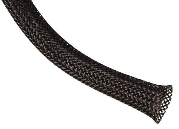 Techflex - Black Braided Expandable Cable Sleeve - 50' Coil Length, -103 to 257°F - Benchmark Tooling