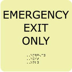 NMC - Emergency Exit Only, Plastic Exit Sign - 8" Wide x 8" High, English/Braille, Glow-in-the-Dark - Benchmark Tooling