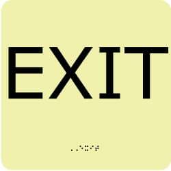 NMC - Exit, Plastic Exit Sign - 8" Wide x 8" High, English/Braille, Glow-in-the-Dark - Benchmark Tooling