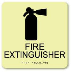 NMC - Fire Extinguisher, Plastic Fire Sign - 8" Wide x 8" High, English/Braille, Glow-in-the-Dark - Benchmark Tooling