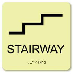 NMC - Stairway, Plastic Exit Sign - 8" Wide x 8" High, English/Braille, Glow-in-the-Dark - Benchmark Tooling