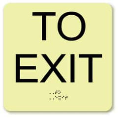 NMC - To Exit, Plastic Exit Sign - 8" Wide x 8" High, English/Braille, Glow-in-the-Dark - Benchmark Tooling