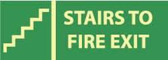 NMC - Stairs to Fire Exit, Pressure Sensitive Vinyl Fire Sign - 14" Wide x 5" High, Glow-in-the-Dark - Benchmark Tooling