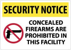 NMC - "Security Notice - Concealed Firearms Are Prohibited in This Facility", 14" Long x 20" Wide, Rigid Plastic Safety Sign - Rectangle, 0.05" Thick, Use for Security & Admittance - Benchmark Tooling