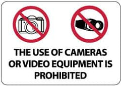 NMC - "The Use of Cameras or Video Equipment Is Prohibited", 14" Long x 20" Wide, Rigid Plastic Safety Sign - Rectangle, 0.05" Thick, Use for Security & Admittance - Benchmark Tooling