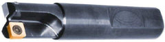 Cutting Tool Technologies - 1" Cut Diam, 0.28" Max Depth of Cut, 3/4" Shank Diam, 3.03" OAL, Indexable Square Shoulder End Mill - SPEH 2.522 Inserts, Weldon Shank, 90° Lead Angle, Through Coolant - Benchmark Tooling