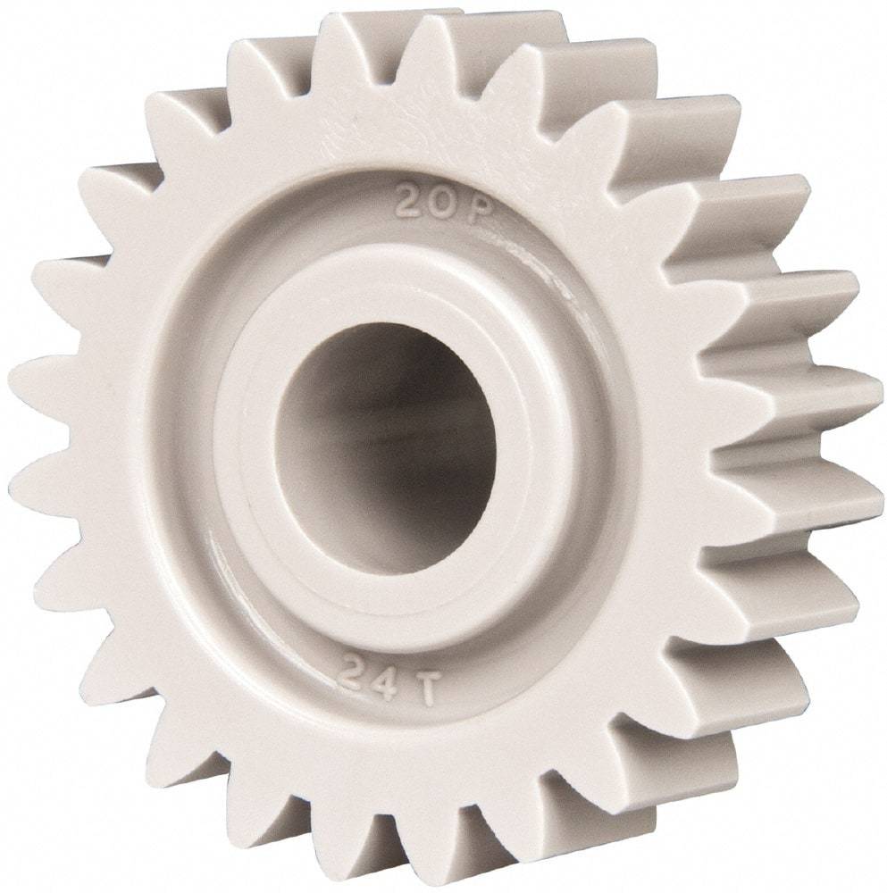 Made in USA - 20 Pitch, 1.2" Pitch Diam, 1.3" OD, 24 Tooth Spur Gear - 3/8" Face Width, 3/8" Bore Diam, 47/64" Hub Diam, 20° Pressure Angle, Acetal - Benchmark Tooling