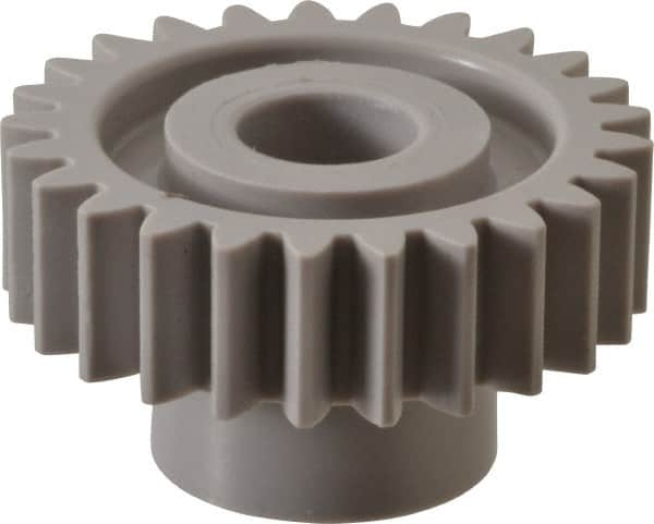 Made in USA - 20 Pitch, 1-1/4" Pitch Diam, 1.35" OD, 25 Tooth Spur Gear - 3/8" Face Width, 3/8" Bore Diam, 47/64" Hub Diam, 20° Pressure Angle, Acetal - Benchmark Tooling