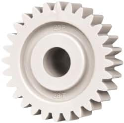 Made in USA - 20 Pitch, 1.4" Pitch Diam, 1.4" OD, 28 Tooth Spur Gear - 3/8" Face Width, 3/8" Bore Diam, 47/64" Hub Diam, 20° Pressure Angle, Acetal - Benchmark Tooling