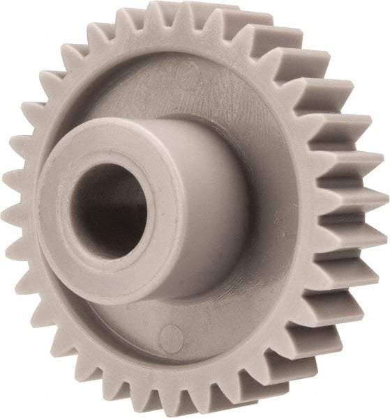 Made in USA - 20 Pitch, 1.6" Pitch Diam, 1.7" OD, 32 Tooth Spur Gear - 3/8" Face Width, 3/8" Bore Diam, 47/64" Hub Diam, 20° Pressure Angle, Acetal - Benchmark Tooling