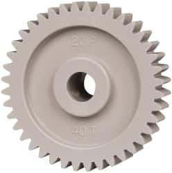 Made in USA - 20 Pitch, 2" Pitch Diam, 2.1" OD, 40 Tooth Spur Gear - 3/8" Face Width, 3/8" Bore Diam, 47/64" Hub Diam, 20° Pressure Angle, Acetal - Benchmark Tooling