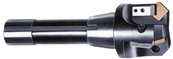 APT - 15° Lead Angle, 2" Max Cut Diam, 0.4063" Max Depth of Cut, Indexable Chamfer and Angle End Mill - 3 Inserts, SPC 42ZR, SPG 42., SPU 42. Insert Style, 3" OAL, Straight Shank - Benchmark Tooling