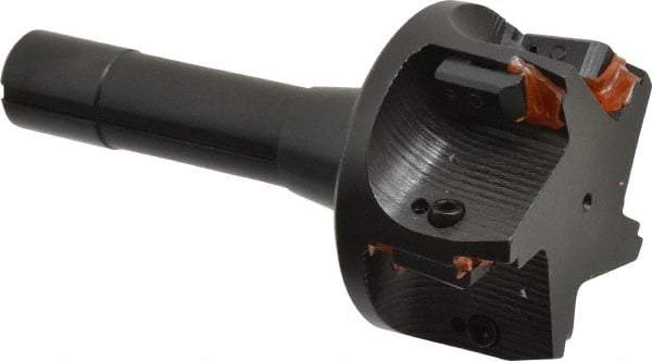 APT - 15° Lead Angle, 3" Max Cut Diam, 3" Min Cut Diam, 0.4063" Max Depth of Cut, Indexable Chamfer and Angle End Mill - 5 Inserts, SPG, SPU Insert Style, 5" OAL, Taper Shank - Benchmark Tooling