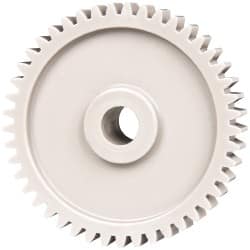 Made in USA - 20 Pitch, 2-1/4" Pitch Diam, 2.35" OD, 45 Tooth Spur Gear - 3/8" Face Width, 3/8" Bore Diam, 47/64" Hub Diam, 20° Pressure Angle, Acetal - Benchmark Tooling