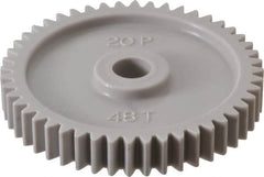 Made in USA - 20 Pitch, 2.4" Pitch Diam, 2-1/2" OD, 48 Tooth Spur Gear - 3/8" Face Width, 3/8" Bore Diam, 47/64" Hub Diam, 20° Pressure Angle, Acetal - Benchmark Tooling