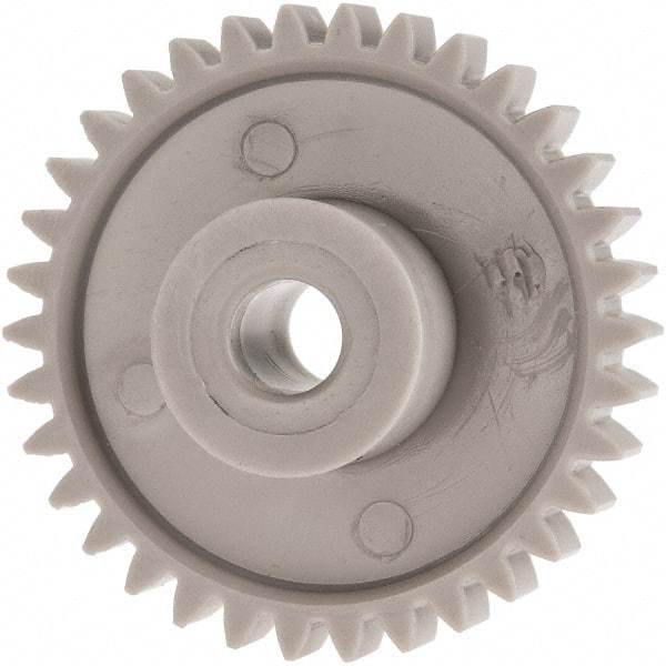 Made in USA - 24 Pitch, 1.416" Pitch Diam, 1-1/2" OD, 34 Tooth Spur Gear - 1/4" Face Width, 1/4" Bore Diam, 39/64" Hub Diam, 20° Pressure Angle, Acetal - Benchmark Tooling