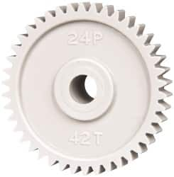 Made in USA - 48 Pitch, 1-3/4" Pitch Diam, 1.833" OD, 42 Tooth Spur Gear - 1/4" Face Width, 5/16" Bore Diam, 43/64" Hub Diam, 20° Pressure Angle, Acetal - Benchmark Tooling