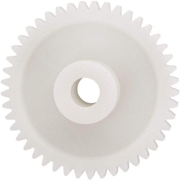 Made in USA - 24 Pitch, 1-7/8" Pitch Diam, 1.958" OD, 45 Tooth Spur Gear - 1/4" Face Width, 5/16" Bore Diam, 43/64" Hub Diam, 20° Pressure Angle, Acetal - Benchmark Tooling