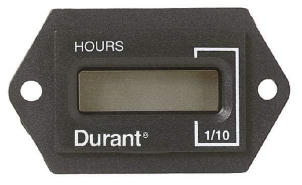 Durant - Supertwist LCD Display Hour Meter - 31.1mm High, 12VDC-60VAC Voltage, Solid State Hourmeter Rectangular - Benchmark Tooling