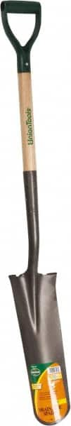 UnionTools - 16" High x 6" Wide Tapered Steel Spade - 27" Long Wood D-Grip Handle, Front Turned - Benchmark Tooling