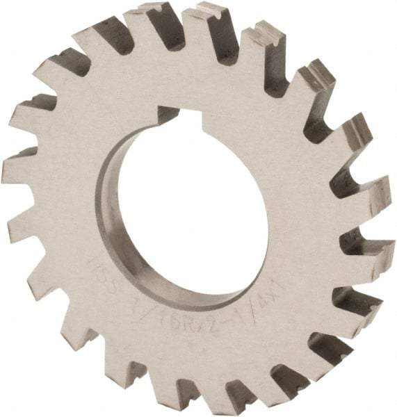 Value Collection - 1/2" Radius, 1" Circle Diam, 3-1/4" Cutter Diam, Arbor Connection, Concave Radius Cutter - High Speed Steel, Oxide Finish, Form Relieved, 10 Teeth - Benchmark Tooling