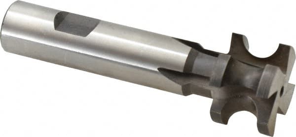 Made in USA - 1/4" Radius, 1/2" Circle Diam, 1-1/4" Diam x 0.822" Wide Cut, High Speed Steel Concave Radius Cutter - 4" OAL, 3/4" Shank Diam, Shank Connection, Uncoated, Form Relieved, 4 Teeth, Weldon Flat - Benchmark Tooling