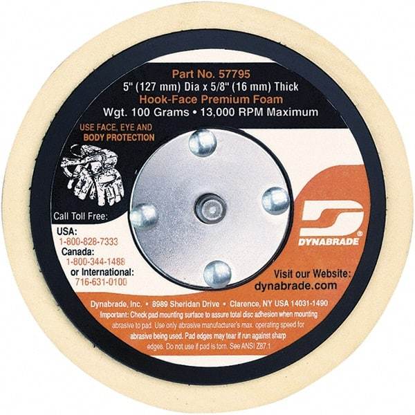 Dynabrade - 5" Diam Disc Backing Nonvacuum Replacement Pad - Soft Density, 13,000 RPM - Benchmark Tooling
