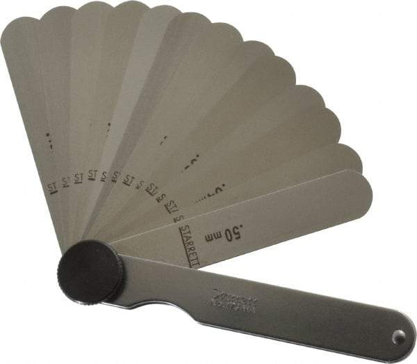 Starrett - 13 Piece, 0.03 to 0.5mm Parallel Feeler Gage Set - 77mm Long x 12.7mm Wide, Tempered Steel - Benchmark Tooling