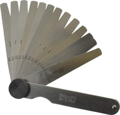 Starrett - 13 Piece, 0.03 to 0.5mm Tapered Feeler Gage Set - 77mm Long x 7 to 12.7mm Wide (Tapered), Tempered Steel - Benchmark Tooling