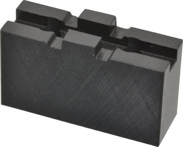 Bison - 5" Chuck Capacity, Tongue & Groove Attachment, Square Soft Lathe Chuck Jaw - 1 Jaw, Steel, 1-1/4" Btw Mount Hole Ctrs, 2-1/2" Long x 7/8" Wide x 1.52" High, 5/16" Groove - Benchmark Tooling