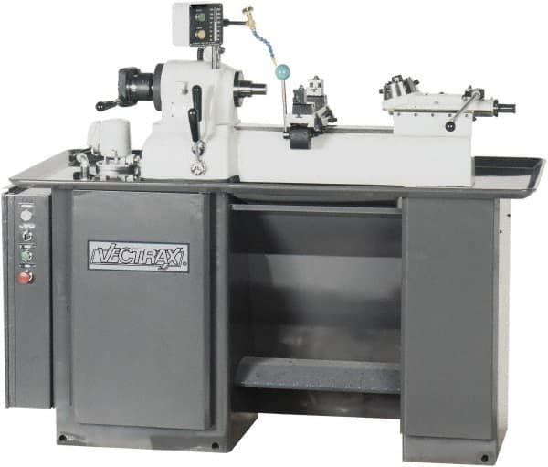 Vectrax - 9" Swing, 36" Between Centers, 220 Volt, Triple Phase Turret Lathe - 1 hp, 4,000 Max RPM, 2-3/16" Bore Diam, 35" Deep x 68" High x 74" Long - Benchmark Tooling